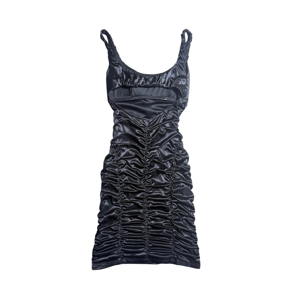 Ruby Rox Black Satin Ruched Bodycon Mini Dress - Picture 2 of 7